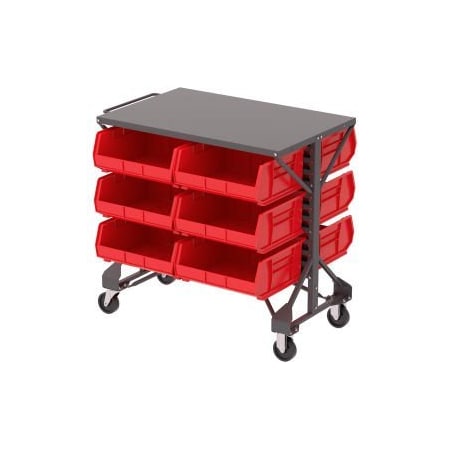 Akro-Mils Akro-Mills Shelf-Top Bin Cart - 38-1/2 x24x36-1/2" - (12) 16-1/2 x14-3/4 x7" Bins - Red B2065749